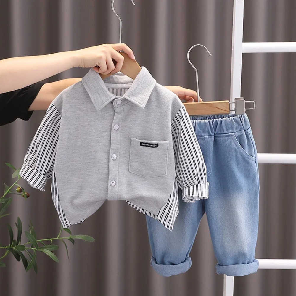 Clothing Sets Spring Causal Suit Baby Boys Girls Cartoon Strips Shirt Pants 2pcs/Set Children Clothing Kids Infant Sportswear 0-5 Years P33V