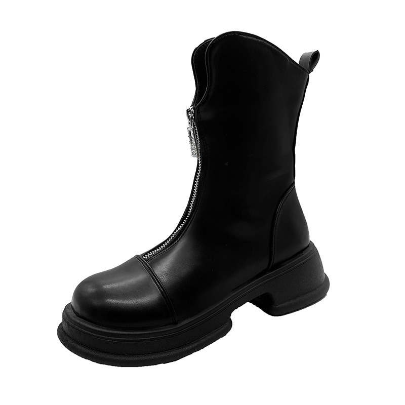 Women's Fashion Boots:Patent Leather Korean Version Plus Size Martin Boots Round Toe Versatile,Black,Free shipping