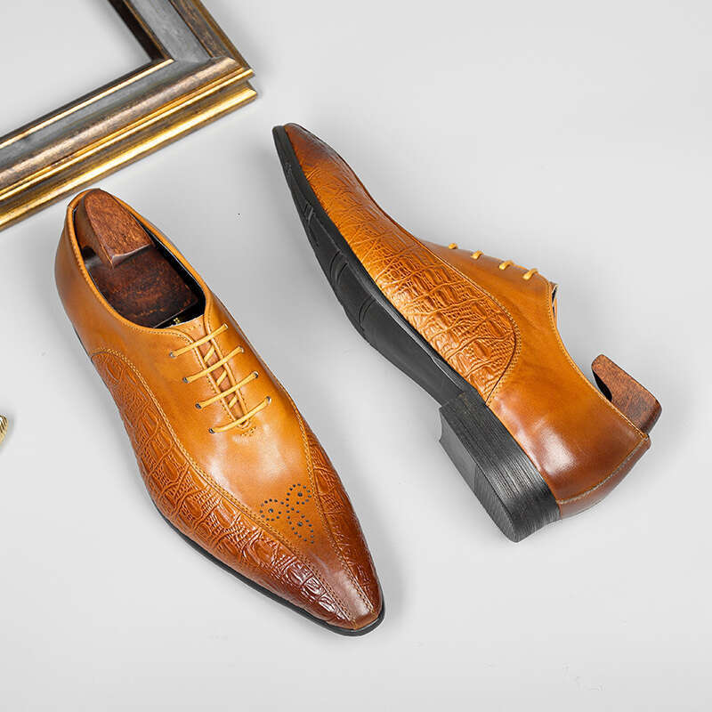 HKDQ Pointed Toe Designer Fashion Dress For Men Genuine Leather Lace Up Wedding Business Shoes Formal Black Oxford Shoe