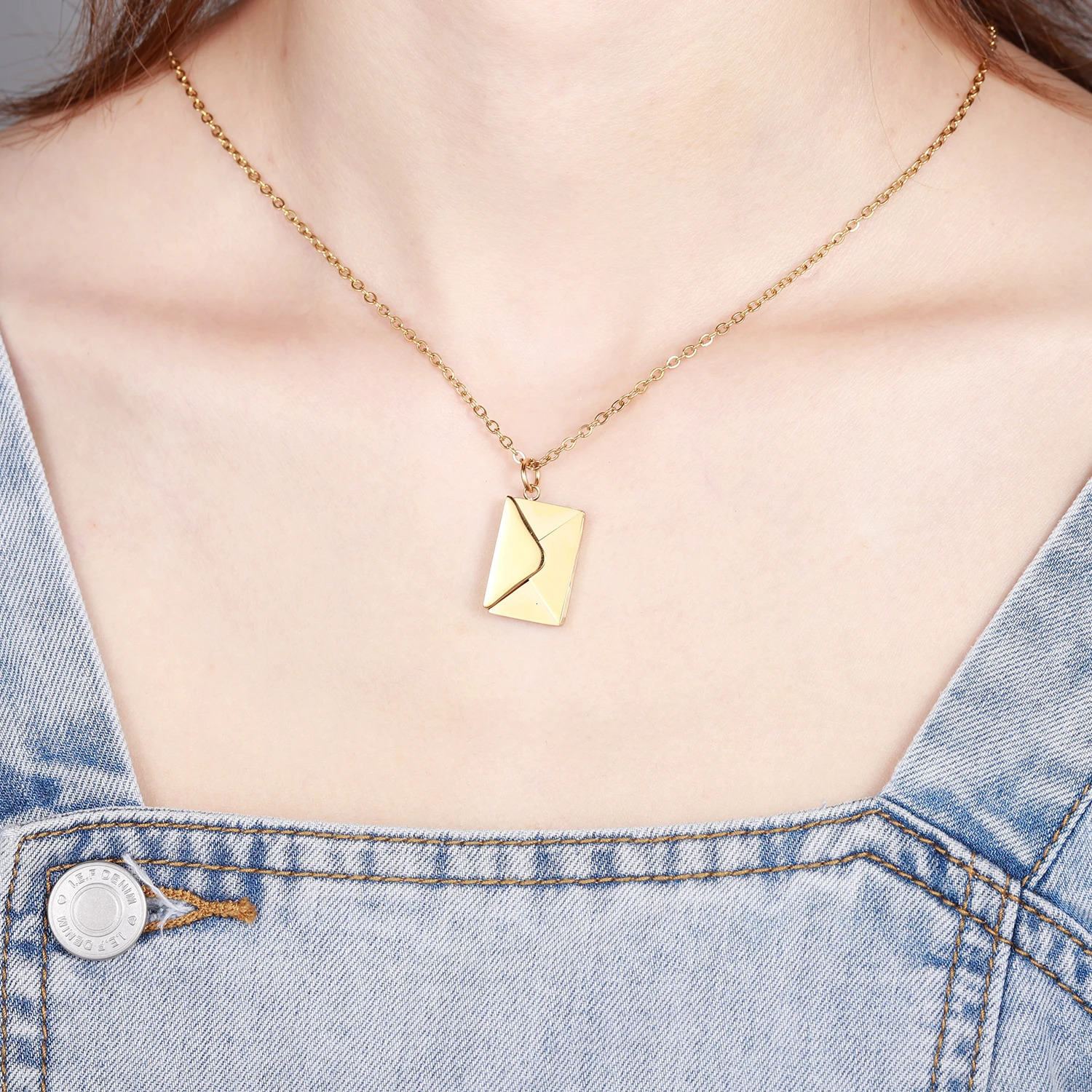 Love Letter Envelope Pendant Necklace With Rose Gift Box Customized Stainless Steel Jewelry Confession Love You for ValentineDay 240626
