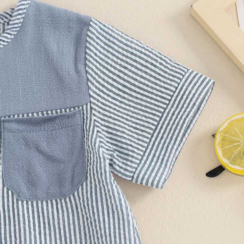 Clothing Sets 2024-03-09 Lioraitiin Toddler Boys Summer Outfits Striped Print Short Sleeve T-Shirt and Elastic Shorts Vacation Clothes Set R240708