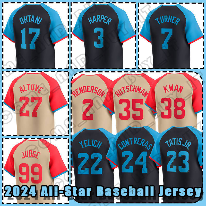 99 Aaron Judge 2024 All-Star Jerseys Baseball 17 Shohei Ohtani Mike Trout Steven Kwan Yordan Alvarez Adley Rutschman Mookie Betts Nolan Arenado Josh Jung Trea Turner