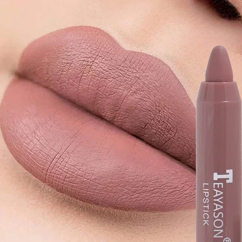 Nude Velvet Matte lipstick Lasting Waterproof Color Pigment Non Sticky Cup lipstick Pencil Lined Female Cosmetics 240705