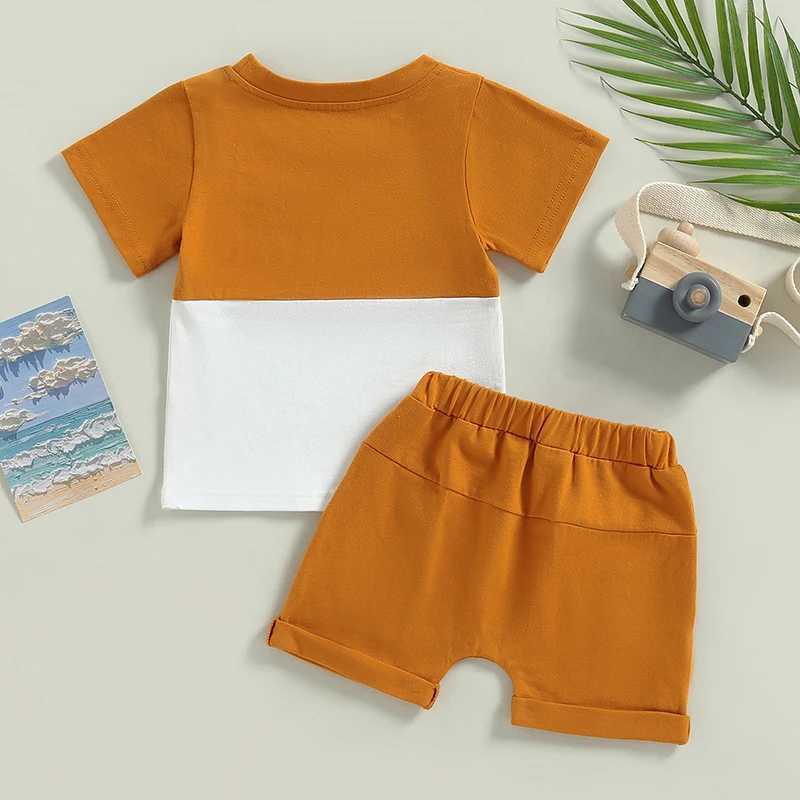 Clothing Sets 2023-02-27 Lioraitiin 0-3Years Baby Boys 2Pcs Summer Shorts Set Short Sleeve Patchwork T-shirt with Elastic Waist Shorts R240708