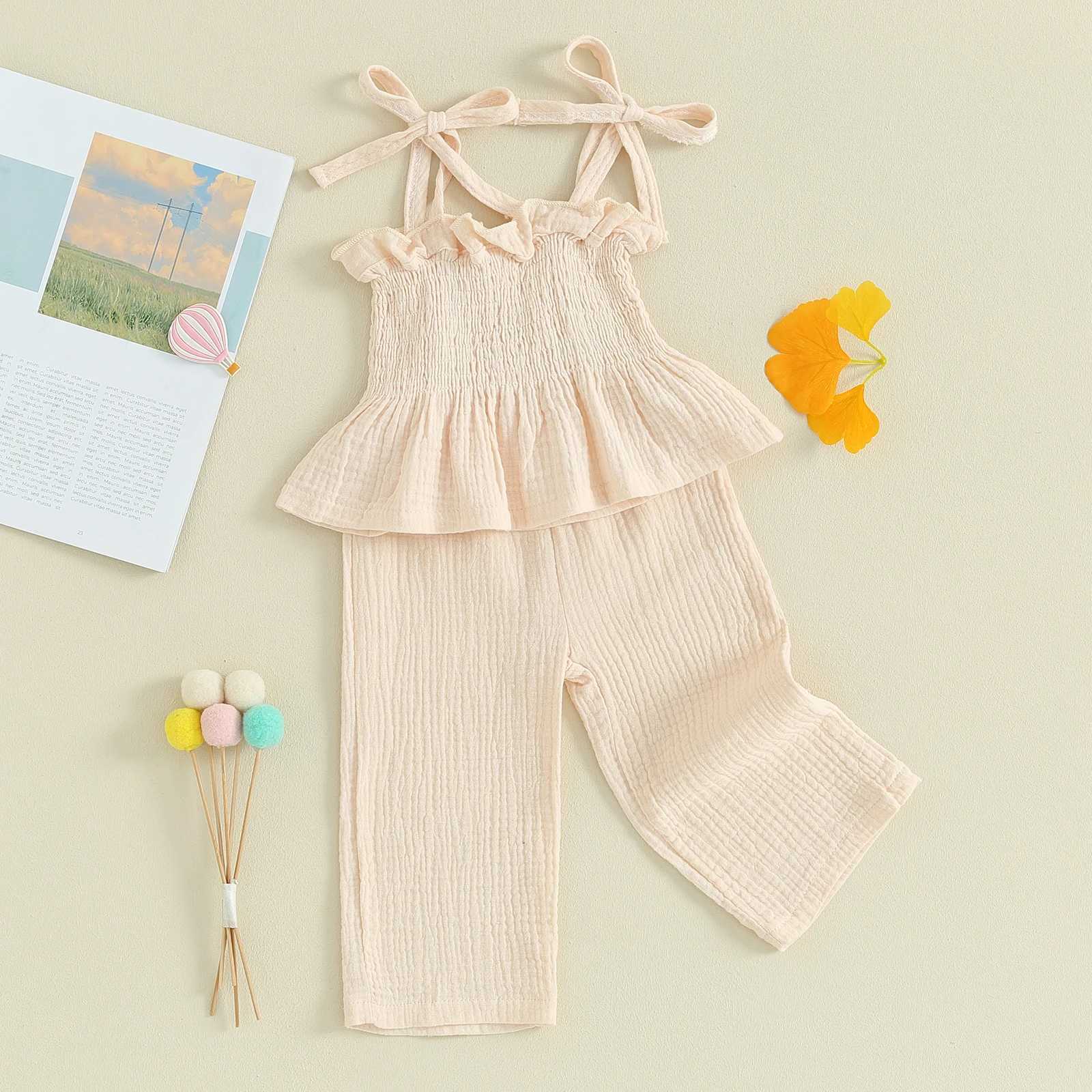 Clothing Sets Pudcoco Toddler Baby Girls 2 Piece Outfits Solid Color Sleeveless Camisole and Elastic Pants Set Baby Summer Clothes 6M-3T R240708