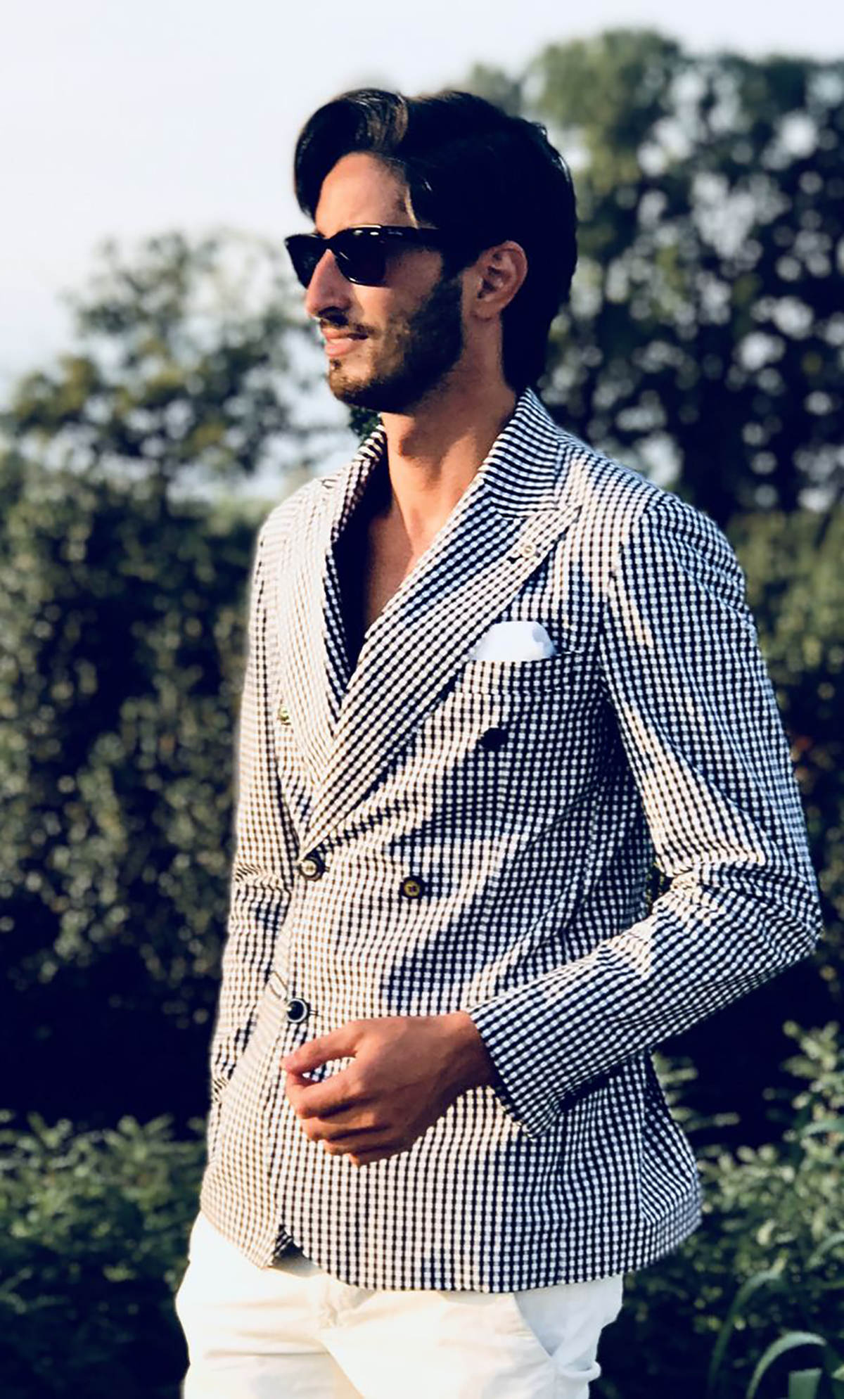 Summer Plaid Men Jacket Double Breasted Peaked Lapel Mens Coat Custom Made Prom Male White Party Tuxedos One Piece