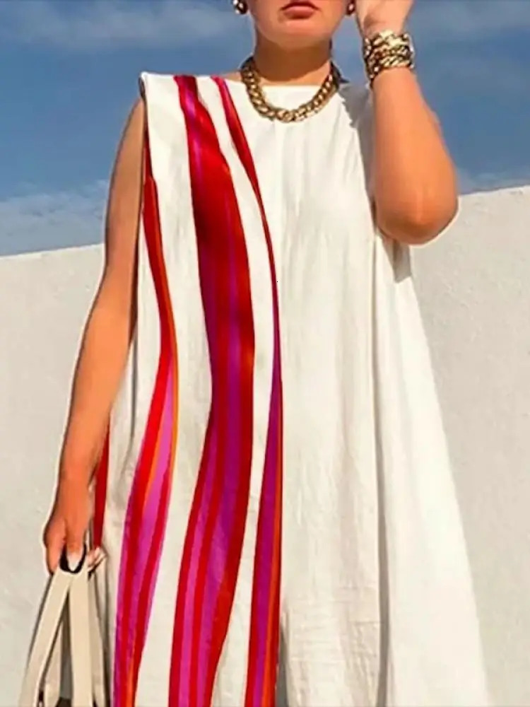 Missuoo Womens Cotton and Linen Jumpsuit Round Neck Sleeveless Striped Loose Onesie 2024 Summer Casual Streetwear Wide Leg Suit 240701