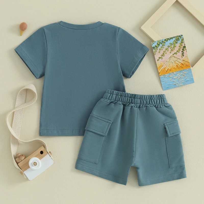 Clothing Sets 2023-12-18 Lioraitiin 0-3Y Toddler Baby Boy Girl Summer Outfits Solid Color Clothes Pocket Shorts and Top Set R240708