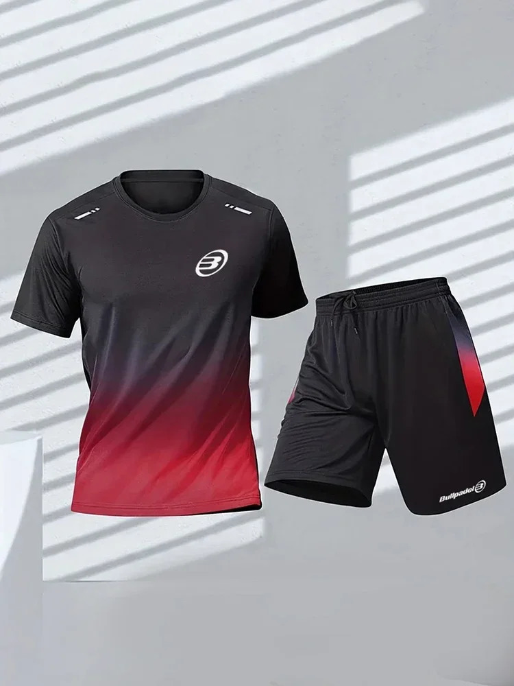 Bullpadel Mens short sleeved sports Tshirt 3D printed football training summer badminton sportswear 240705