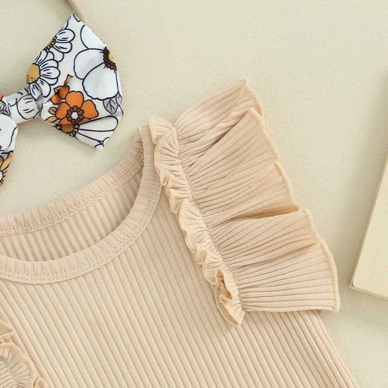 Clothing Sets Pudcoco Baby Girl Summer Clothes Ruffles Romper and Elastic Floral Skirt Shorts Headband Set 3 Piece Outfits 0-18M R240708