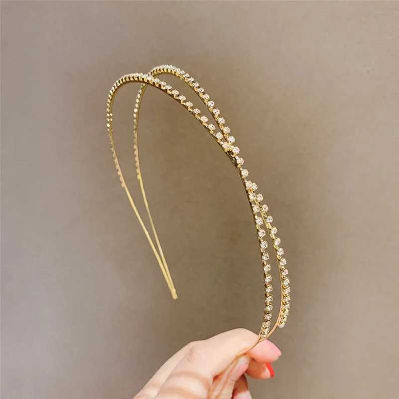 Headbands Super Thin Metal Crystal Headbands Hairband New Shiny Double Layers Cross Rhinestone Alloy Hair Accessories Headwrap Wholesale