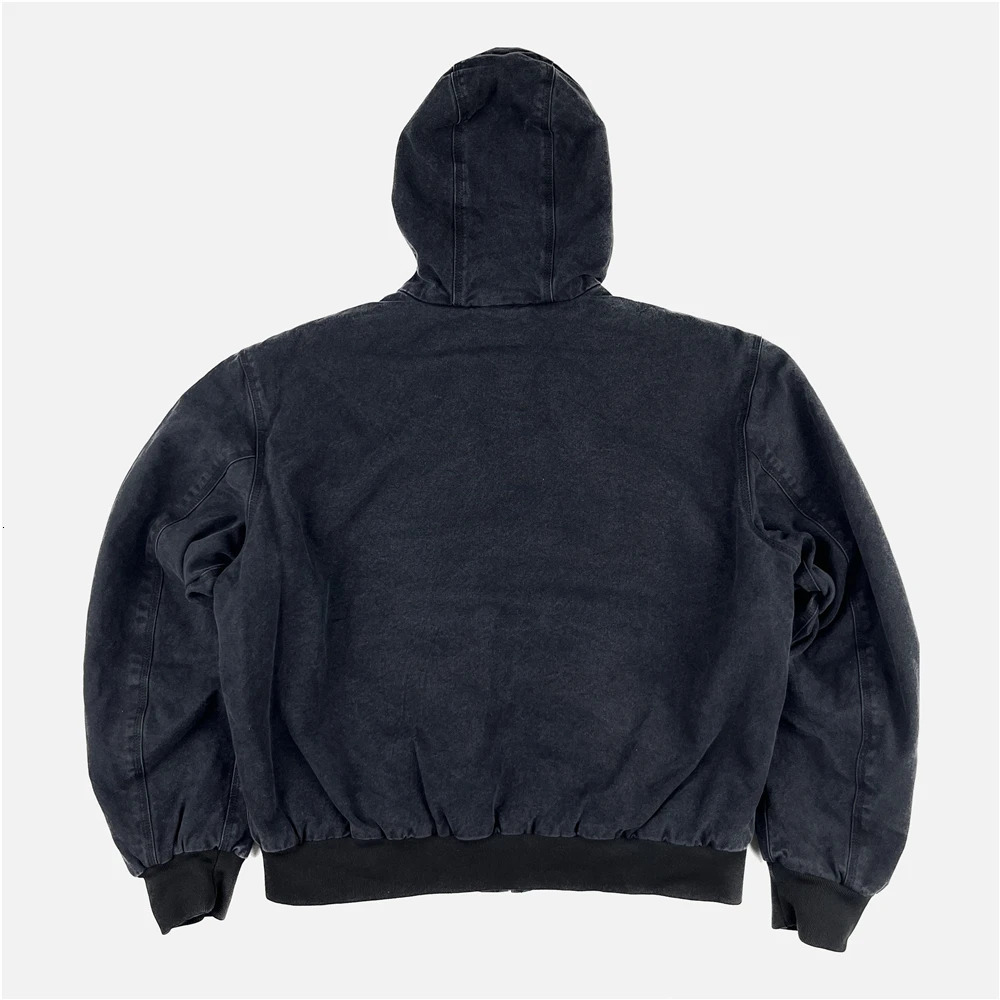 Washed Canvas Padded Jacket Men Unisex Zipper Hooded Coat Streetwear 240701