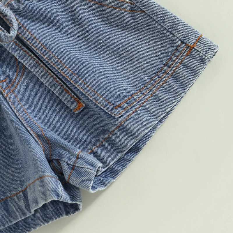Clothing Sets 2023-03-07 Lioraitiin 0-4Years Toddler Baby Girls 2Pcs Summer Outfit Short Sleeve T-shirt Elastic Bandage Denim Shorts Set R240708