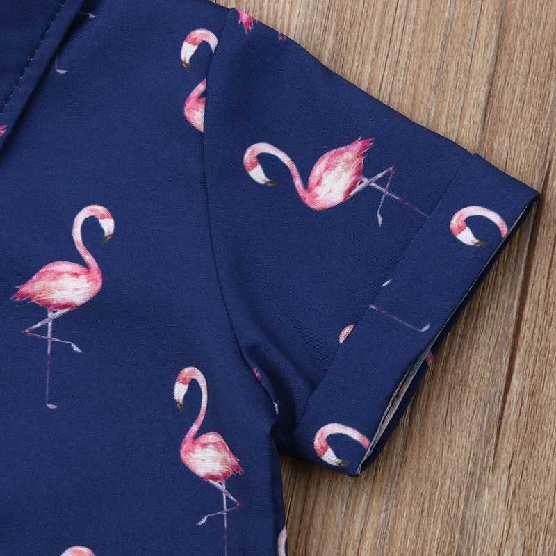 Clothing Sets Lioraitiin 1-6Years Toddler Baby Boy Gentleman Flamingo Short Sleeve Shirt+Shorts Solid Pants Wedding Party Summer Set R240708