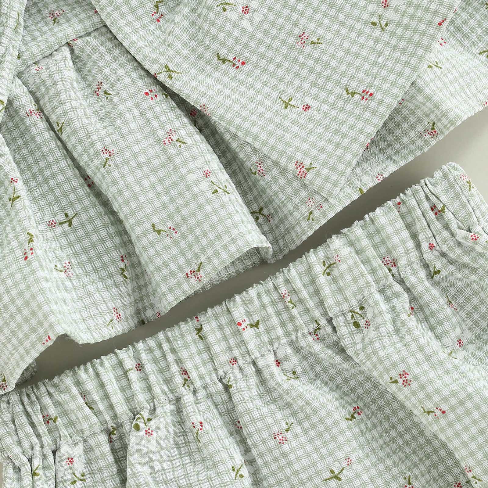 Clothing Sets Infant Baby Girl 2 Pcs Outfits Suit Plaid Pattern Floral Printed Bowknot Suspender Tops Shorts Set For Summer R240708