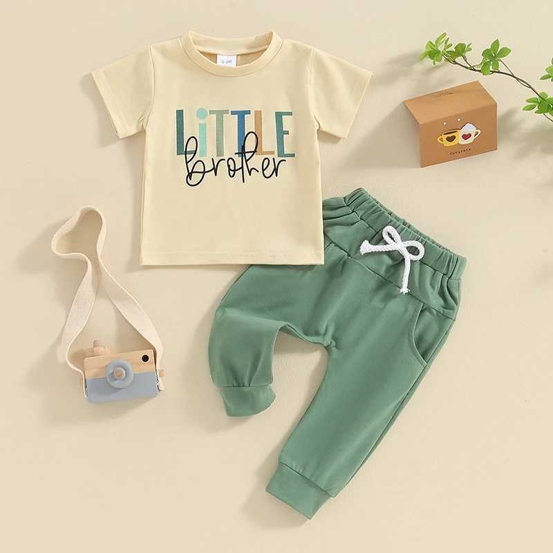 Clothing Sets 2024-01-11 Lioraitiin Summer Baby Boys Brother Outfit Letter Print Short Sleeve T-Shirt and Elastic Pants Clothes Set R240708
