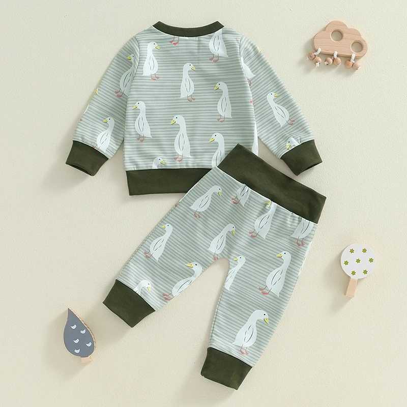 Clothing Sets Baby Boy Fall Outfits Duck Print Long Sleeve Sweatshirt Elastic Waist Pants 2 Piece Sets Toddler Casual Tracksuits Kids Clothes R240708