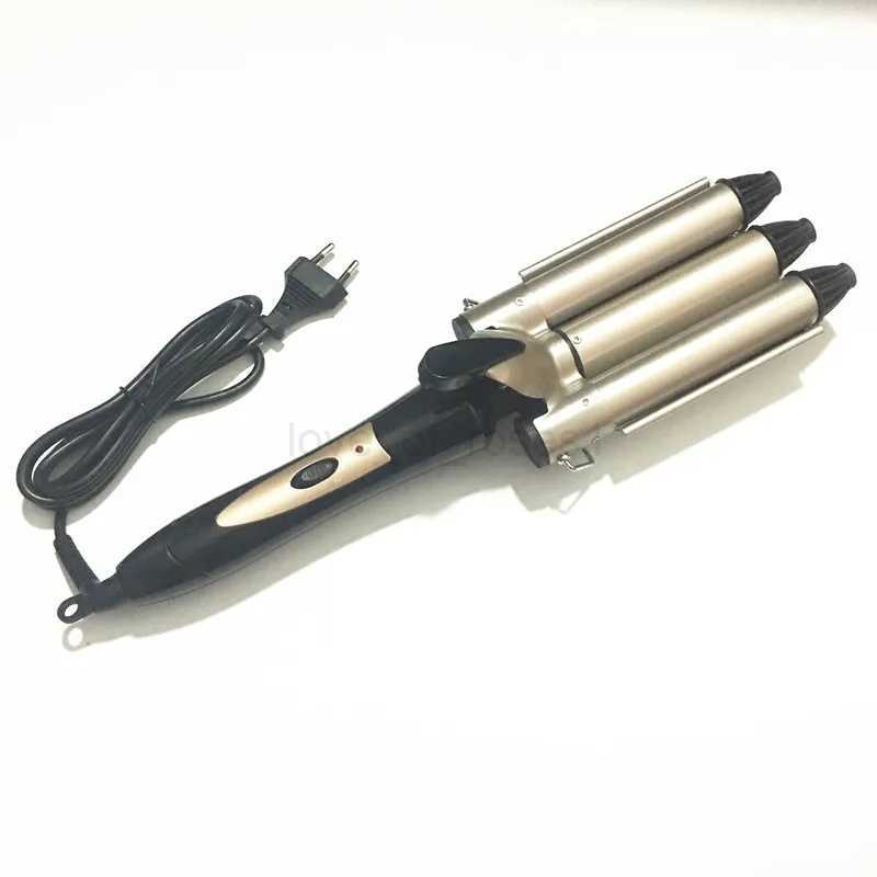 Voltage 110-240 - v sale Fashion Three pipe joint Ceramic Triple Barrels Curling Iron Deep Wave Curler Hair Waver FreeshippingM240708