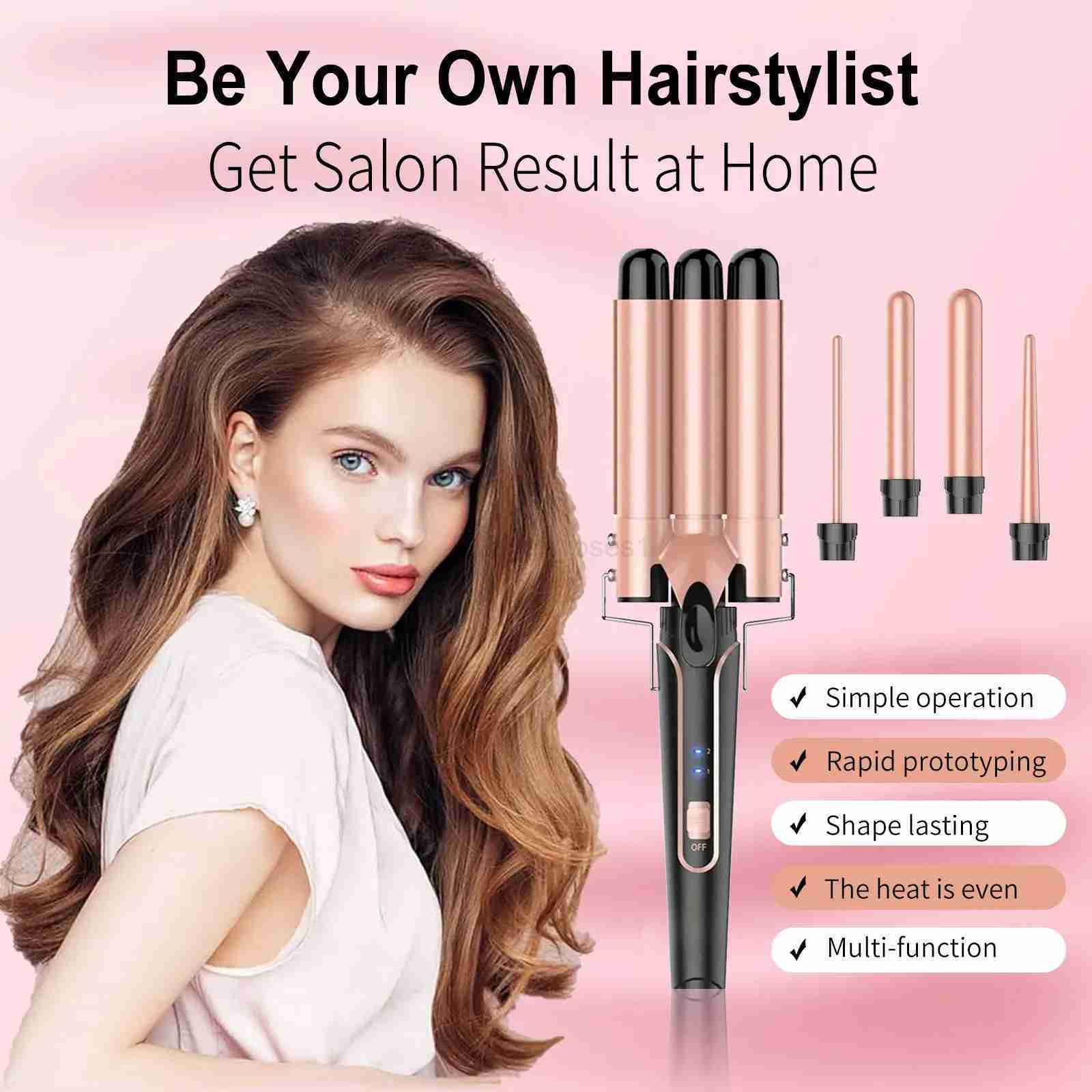 5 in 1 Curling Iron 3 Barrel Hair Crimper Hair Waver Curling Iron with Fast Heating Up Crimper Wand Curler for All Hair TypesM240708