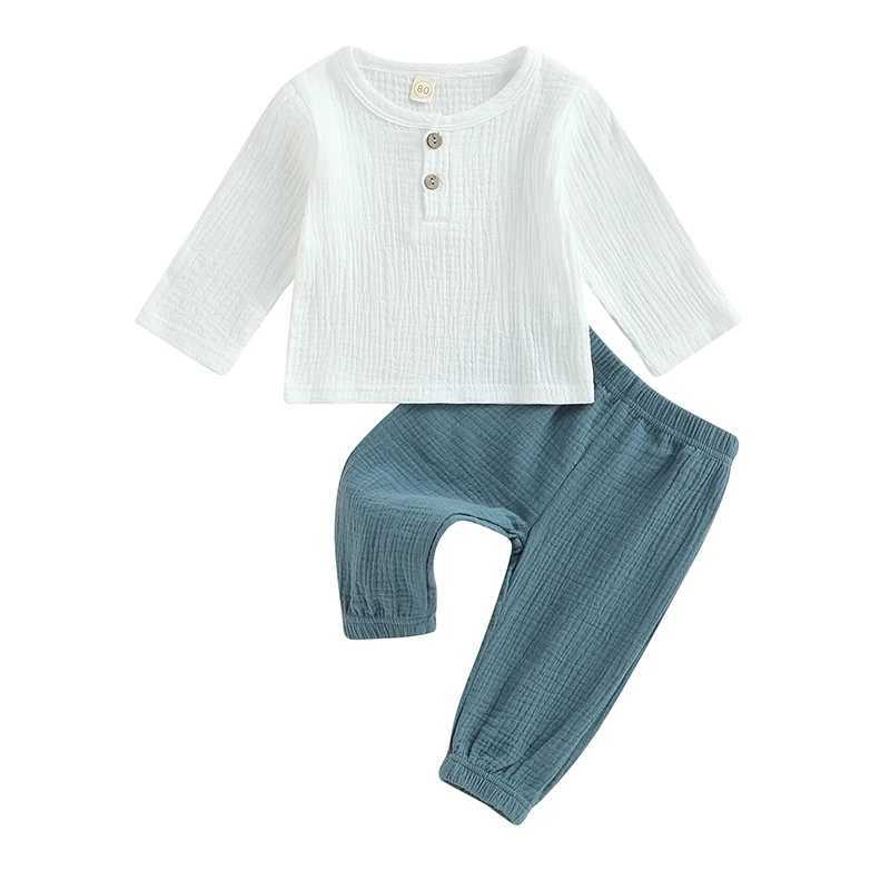 Clothing Sets 2Pcs Spring Autumn Baby Boy Clothes Set Solid Color Long Sleeve T-shirt Pant Boy Cotton linen Toddler Clothes Outfit