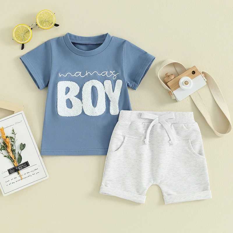 Clothing Sets 2024-02-22 Lioraitiin 0-3Y Summer Kids Baby Boys Clothes Sets Fuzzy Letter Embroidery Short Sleeve T-shirts+Pocket Shorts Outfit R240708