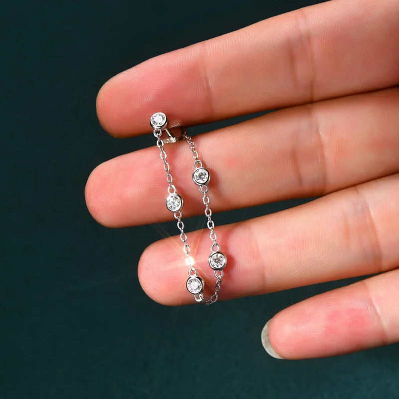 EWYA Sparkling Bubble D Color 0.1CT 3mm Full Diamond Drop Earrings for Women S925 Silver Long Tassel Dangle Earring 240701