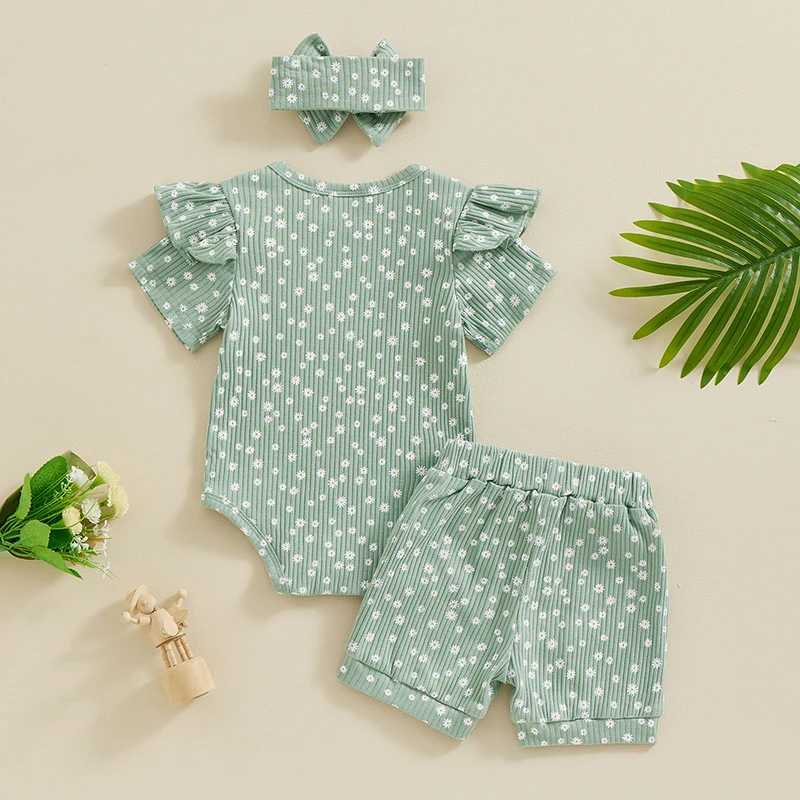 Clothing Sets Pudcoco Infant Baby Girls Shorts Outfits Floral Print Short Sleeve Romper with Shorts and Heaband 3 Pcs Summer Set 0-18M R240708