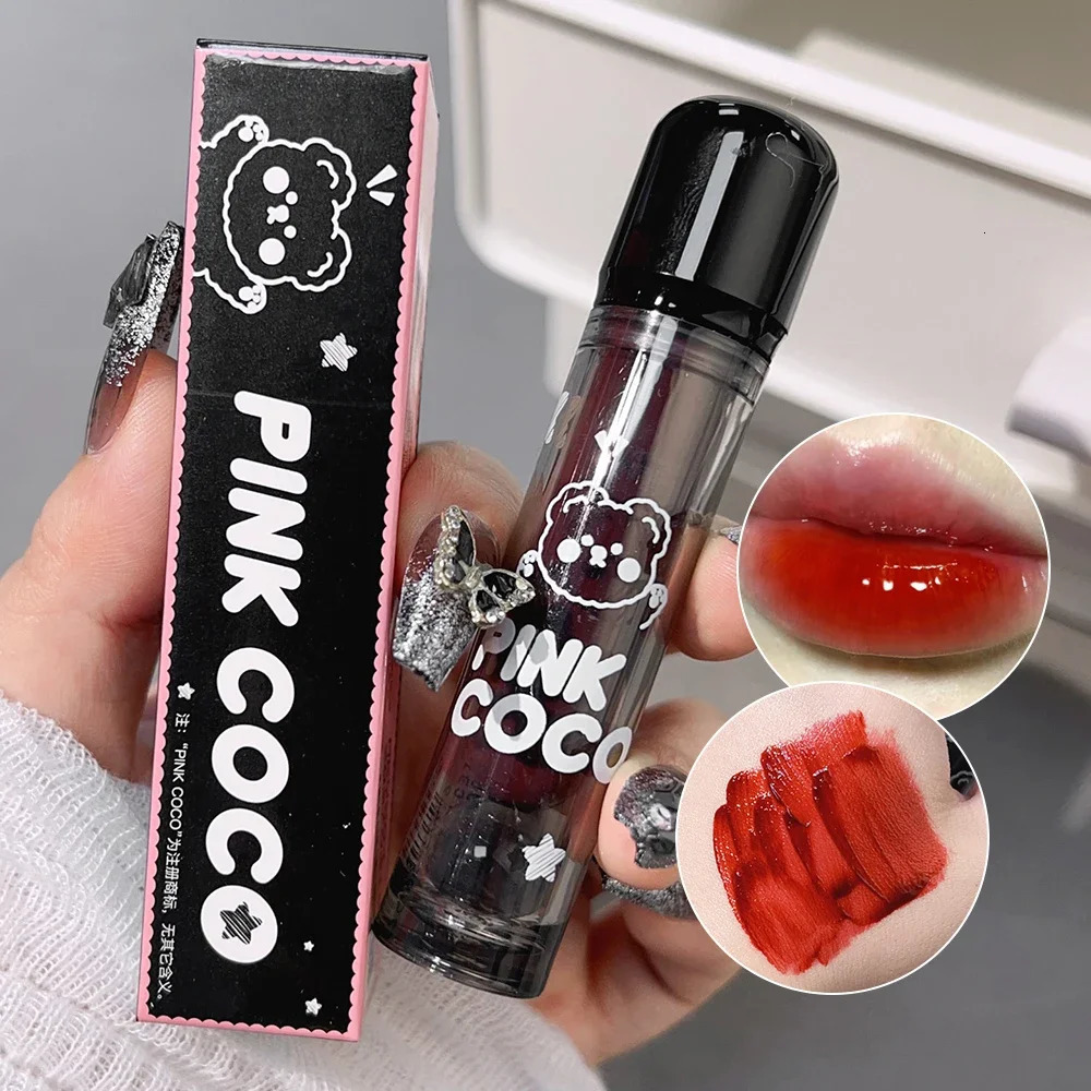 Dark red brown mirror lipstick gloss non stick cup high pigment red liquid lipstick makeup 240705