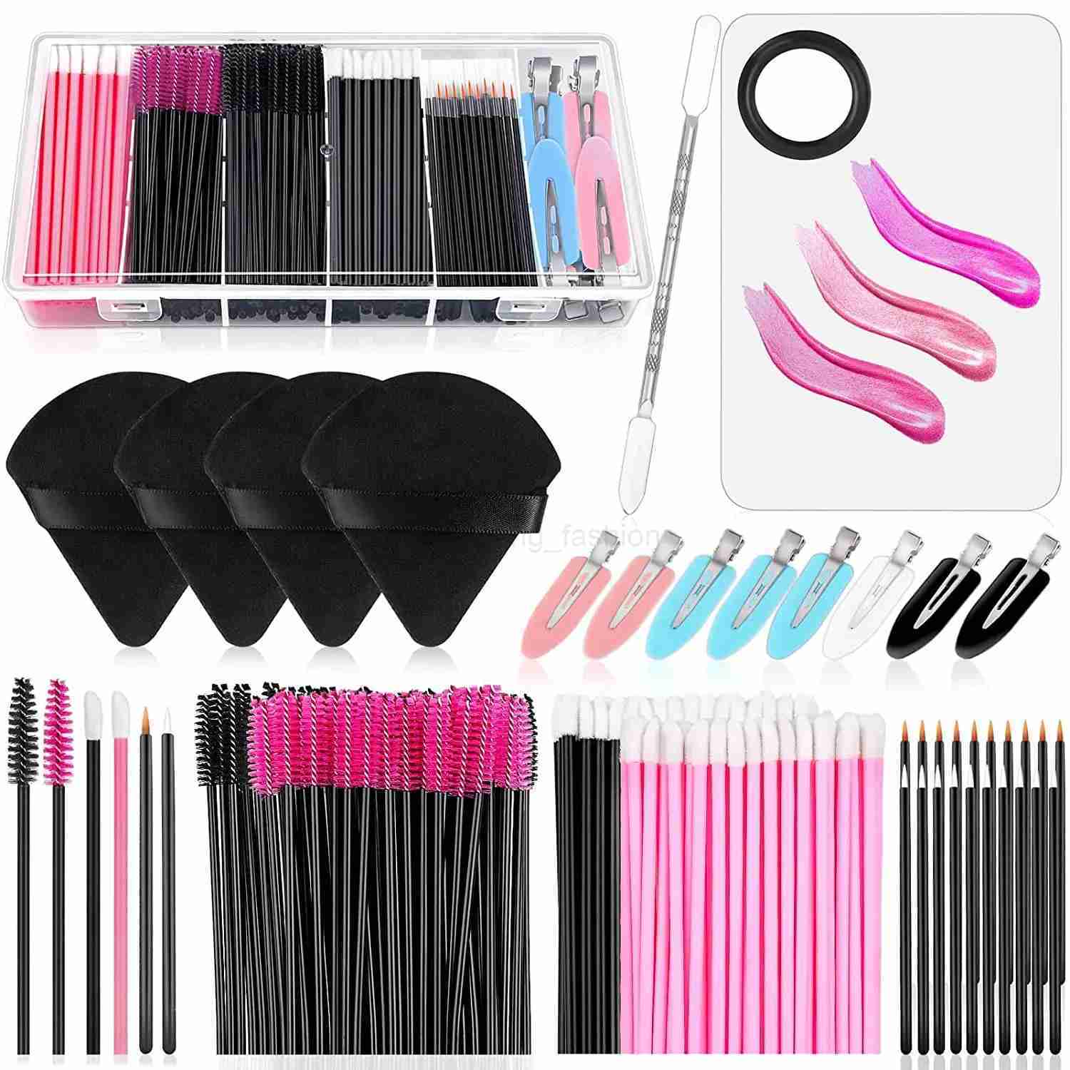 Makeup Applicators Kit Triangle Makeup Puff Mixing Palette Eyeline Mascara Wands Lip Brushes Hair Clips Powder Puffs for FaceCL240708