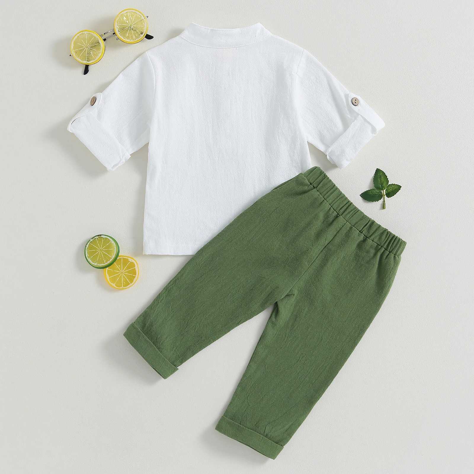 Clothing Sets Pudcoco Kid Baby Boys Summer Outfits Solid Color Buttons Short Sleeve Shirts and Elastic Waist Long Pants 2Pcs Clothes Set 6M-4T R240708