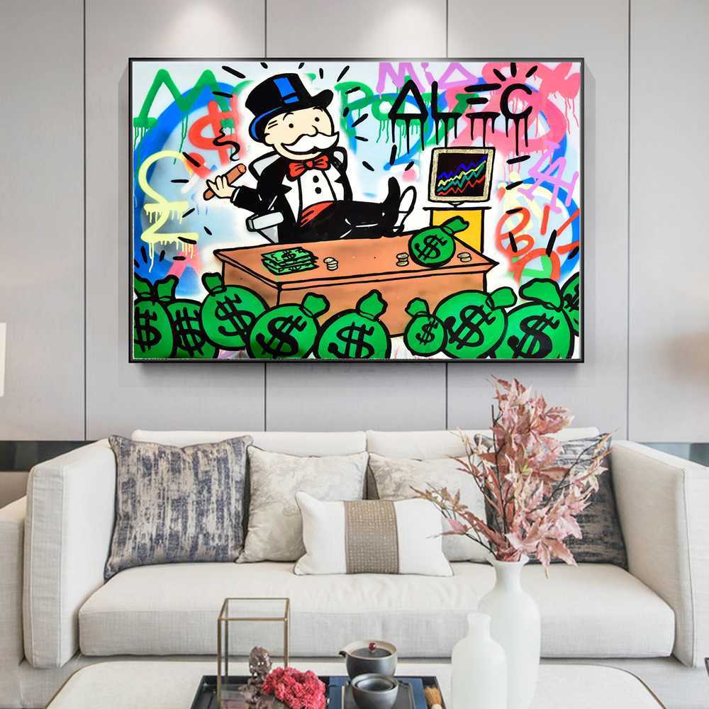 Alec Monopoly Rich Money Man Canvas Painting on the Wall Art Posters and Prints Graffiti Art Wall Pictures Home Decor CuadrosCL240708
