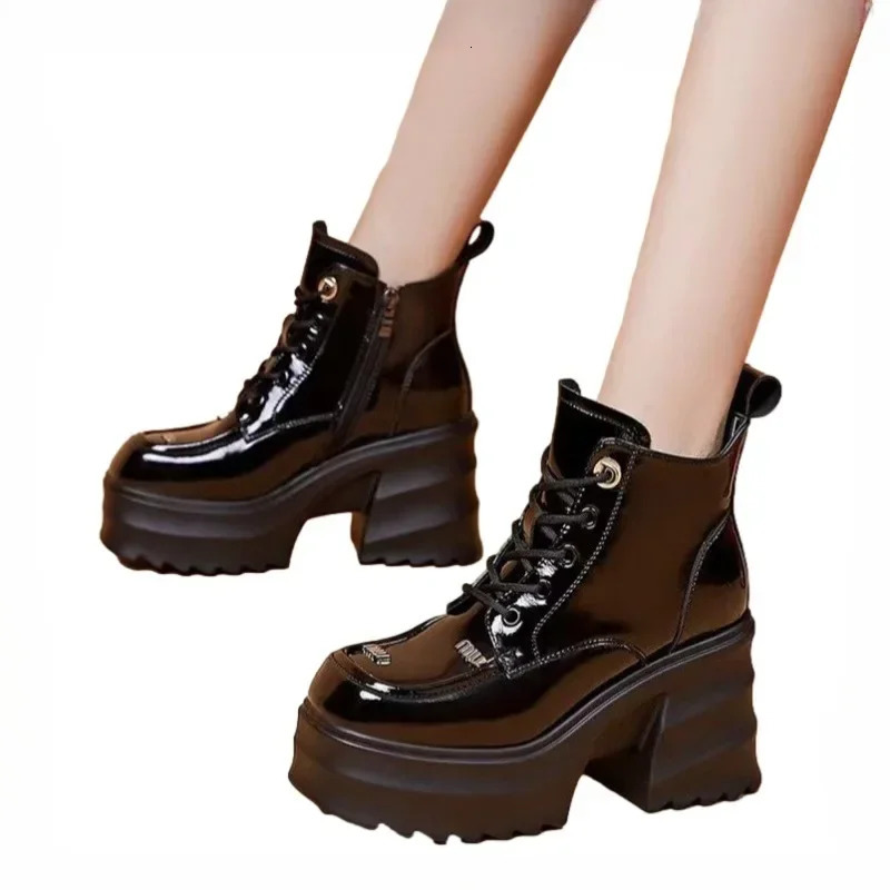 Chelsea Platform Boot High Heels Shoes 2024 Winter y Lace Up Ankle Boots Fashion Trend Zip Punk Pumps Botas Mujer 240705