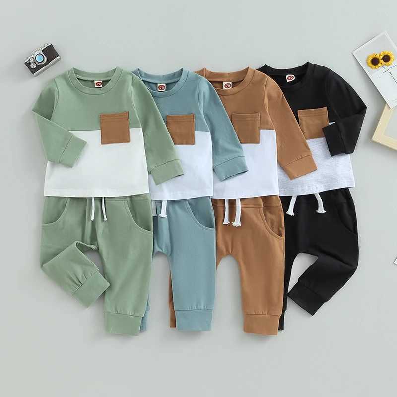 Clothing Sets 2023-06-05 Lioraitiin 0-3Years Toddler Boys 2PCS Fall Clothing Sets Long Sleeve Contrast Color Tops Drstring Pants Sets