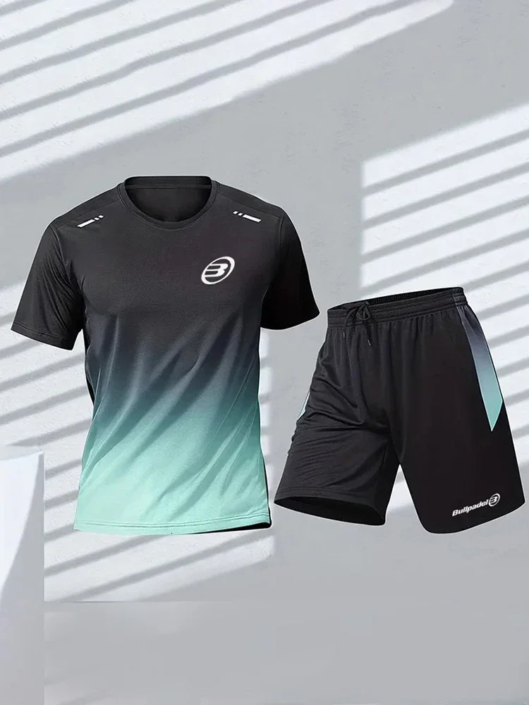 Bullpadel Mens short sleeved sports Tshirt 3D printed football training summer badminton sportswear 240705