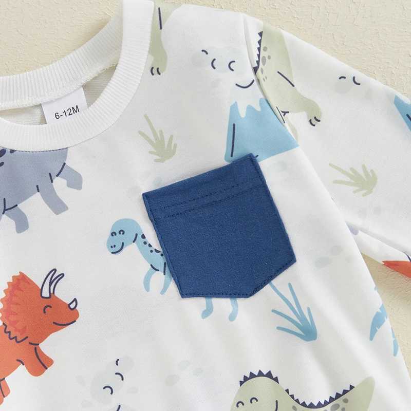 Clothing Sets Kids Boys Dinosaur Pant Outfits Long Sleeve Pullover Sweatshirt with Sweatpants sets Toddler Clothes 2024 New Autumn R240708
