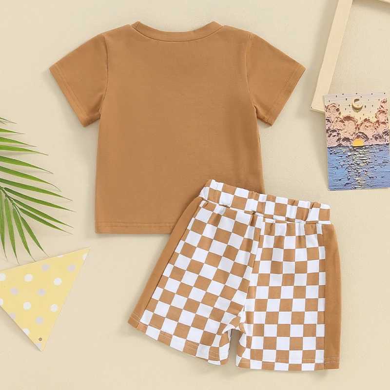Clothing Sets 2023-12-27 Lioraitiin 0-3Y Toddler Baby Boy Summer Outfits Short Sleeve Tops Checkerboard Printed Shorts Clothes Set 2PCS R240708