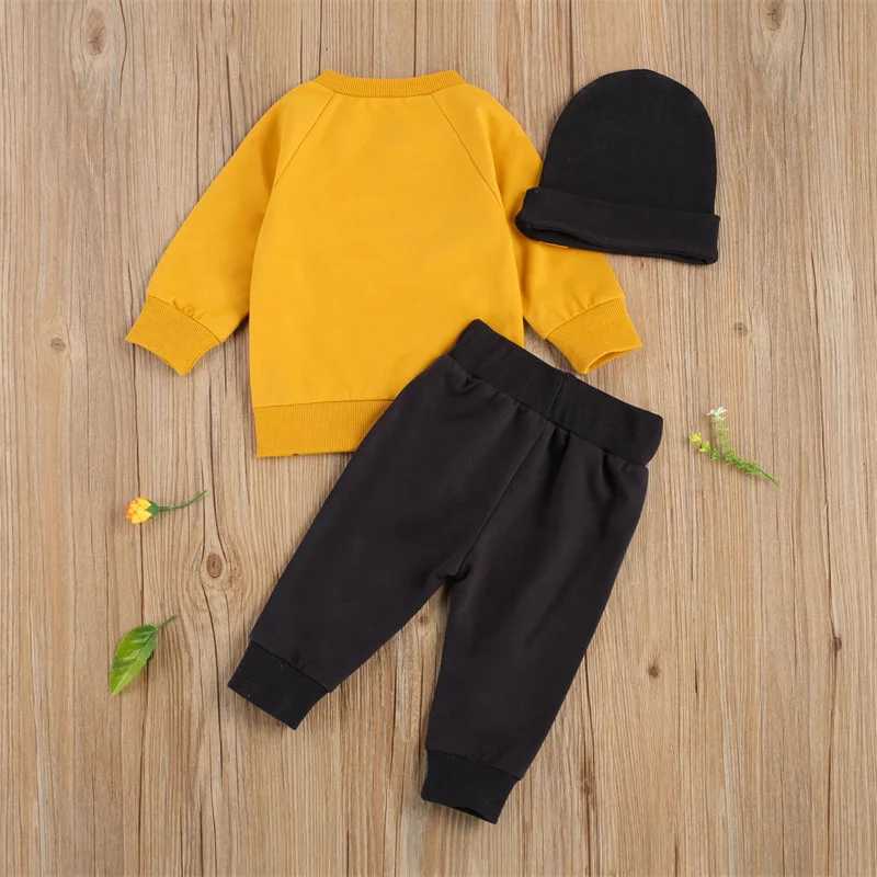 Clothing Sets 0-24M Baby Boys Autumn Winter Clothes Set Toddler Long Sleeve Fox Printed Tops Sweatshirt Pants Beanie Hat 3Pc Baby Outfits R240708