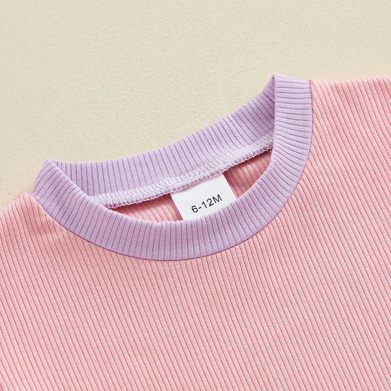 Clothing Sets 2024-04-10 Lioraitiin Kids Girls Shorts Set Contrast Color Short Sleeve Crew Neck T-shirt with Shorts Summer Outfit R240708