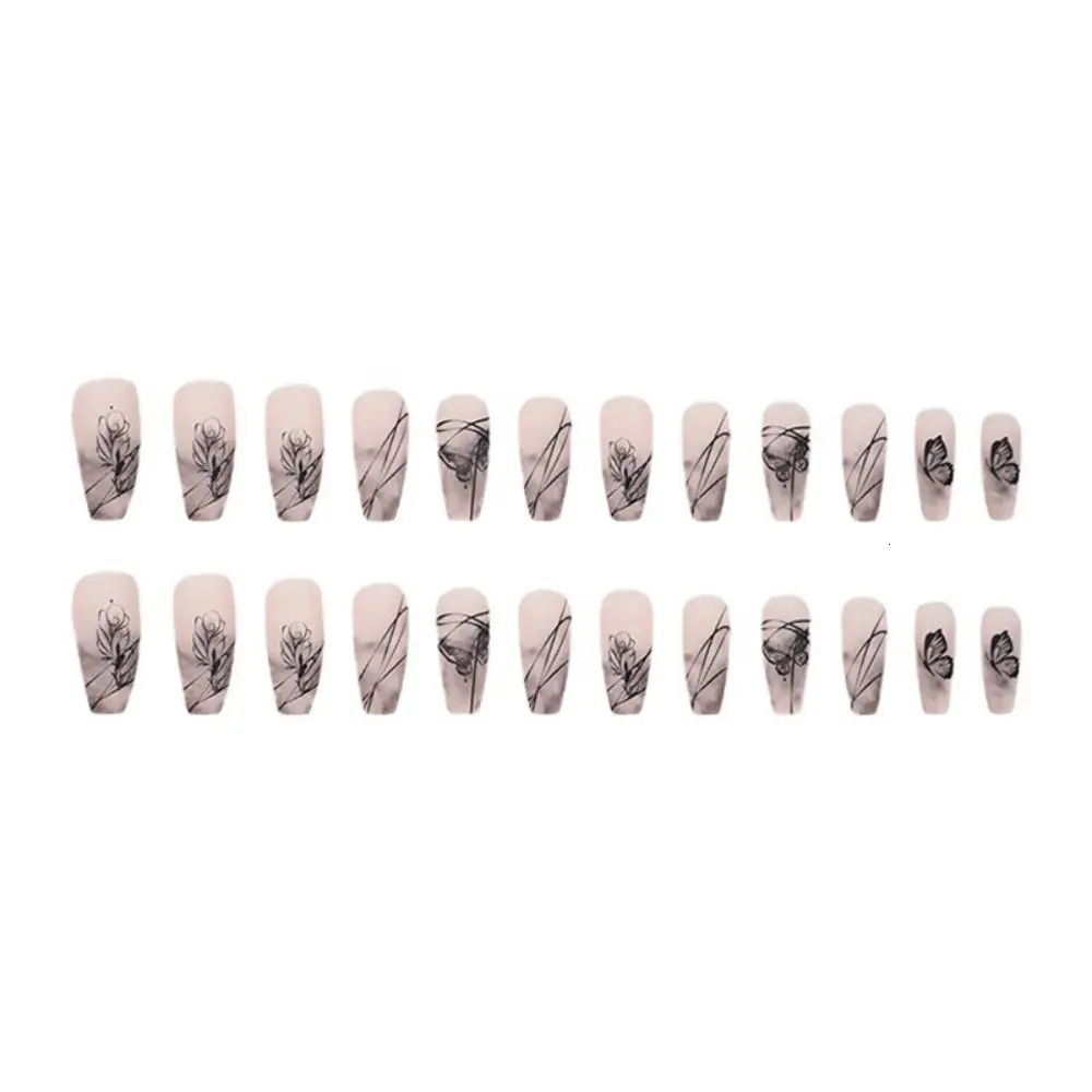 Ink Wear Nail Rose Nail Patch Dark High Grade Nail Wearing Sense Long Section Nail Patch White Nail Patch 240705
