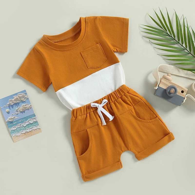 Clothing Sets 2023-02-27 Lioraitiin 0-3Years Baby Boys 2Pcs Summer Shorts Set Short Sleeve Patchwork T-shirt with Elastic Waist Shorts R240708