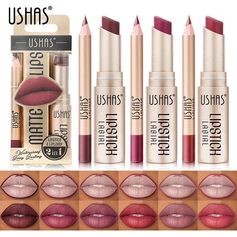 12 color matte lipstick and lipstick set moisture-proof fashion 2-in-1 lipstick durable fadeless velvet lipstick 240705