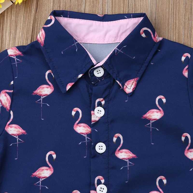 Clothing Sets Lioraitiin 1-6Years Toddler Baby Boy Gentleman Flamingo Short Sleeve Shirt+Shorts Solid Pants Wedding Party Summer Set R240708