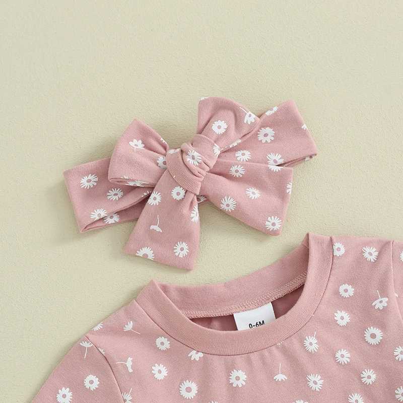 Clothing Sets 2023-12-14 Lioraitiin Toddler Baby Girls Clothes Sets Floral Print Short Sleeve T-shirtswith Shorts and Hairband Summer Outfit R240708