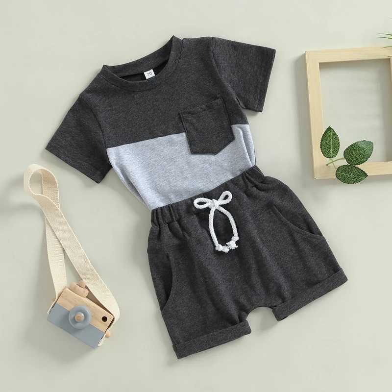 Clothing Sets 2023-03-06 Lioraitiin 0-3Years Toddler Baby Boys 2Pcs Summer Set Short Sleeve Patchwork T-shirt Elastic Waist Shorts Outfit R240708
