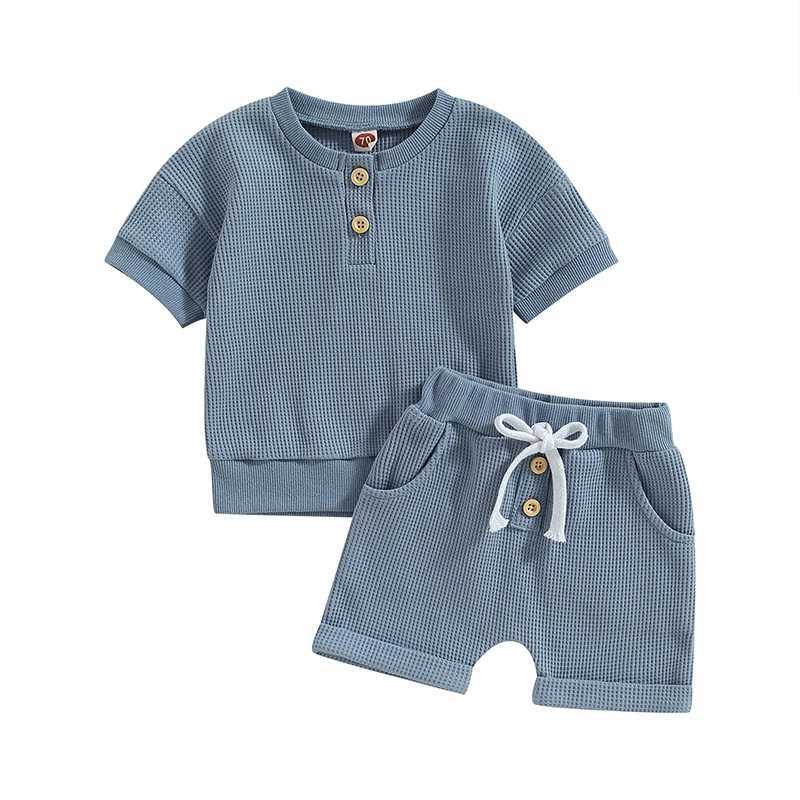 Clothing Sets Toddler Boys Summer Clothes Outfits Solid Color Buttons Crew Neck Short Sleeve Tops and Elastic Waist Shorts 2Pcs Suit