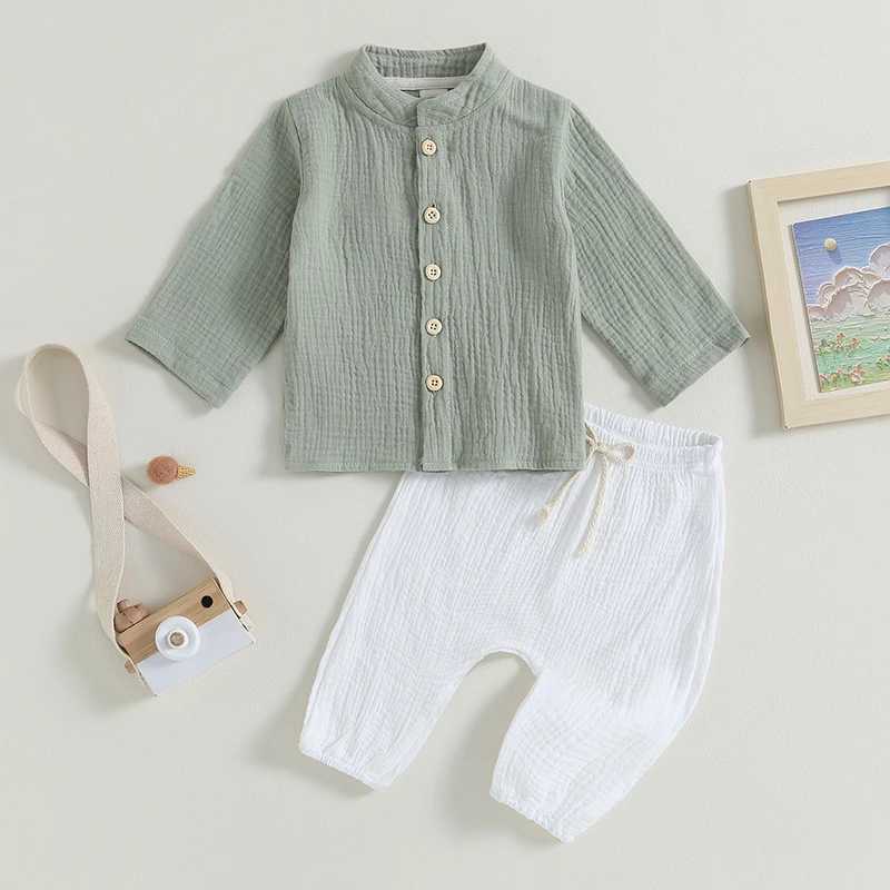 Clothing Sets Kids Boys Fall Outfits Clothing Casual Solid Color Buttons Long Sleeve Shirts Tops and Elastic Waist Long Pants 2Pcs Clothes Set