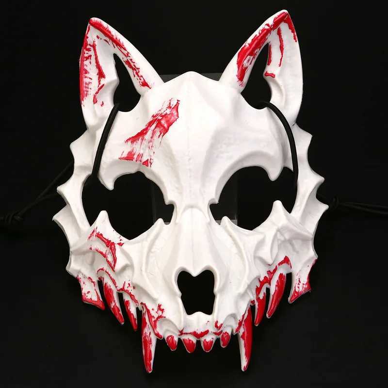 Half-face Blood Mask Men Dragon Tiger Wolf Mask Horror Halloween Costume Cover Props Animal Skeleton Mask Party Cosplay PropsXJ240905