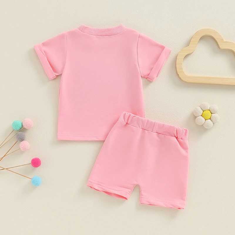 Clothing Sets 2024-04-25 Lioraitiin Baby Girls Shorts Set Short Sleeve Embroidery Letters T-shirt with Elastic Waist Shorts Summer Outfit R240708