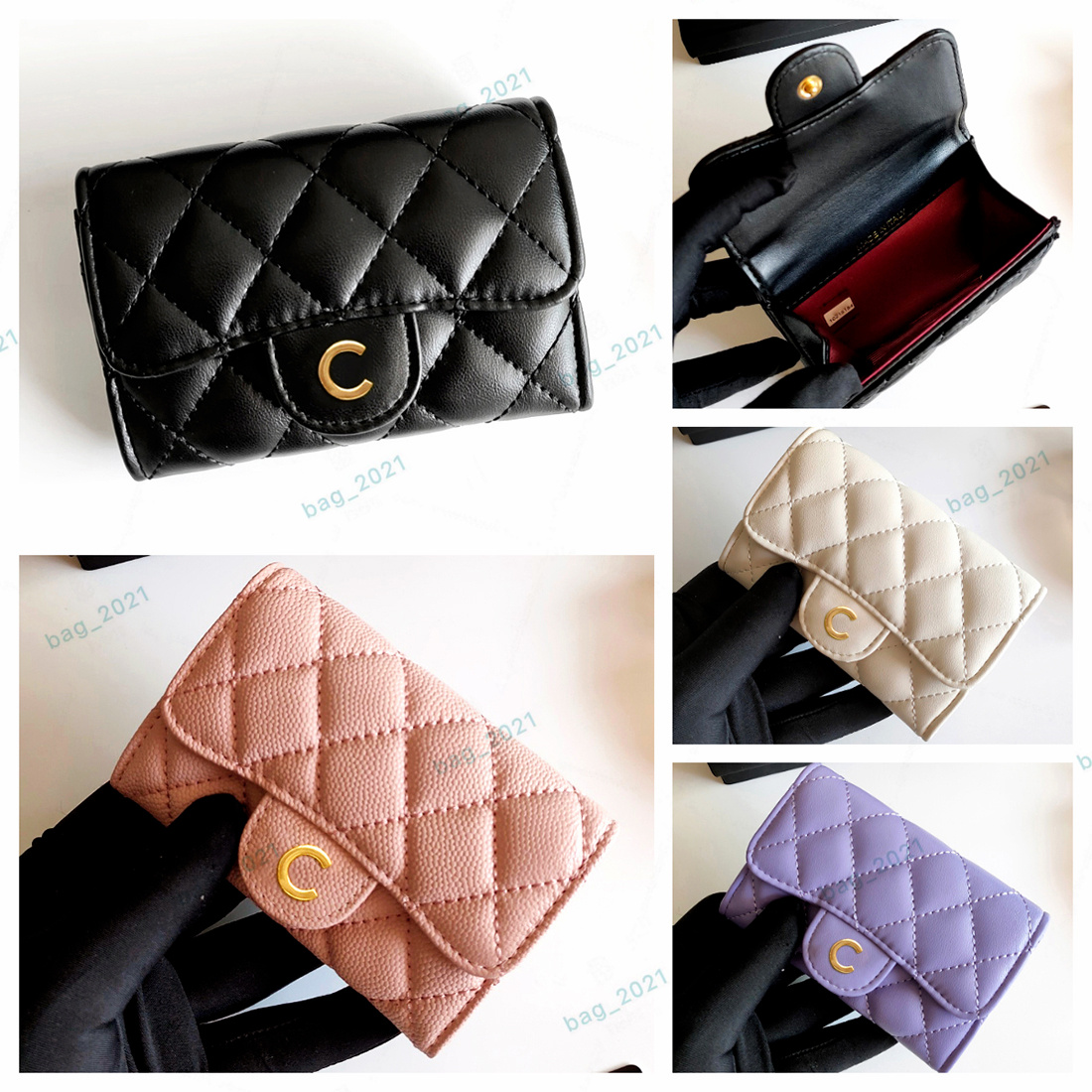 Designer CC Sheepskin Wallet Women Leather Multi-Model Coin Purse Credit Card Holder Small Flap Wallet Luxury Caviar Purse Key Pouch Business Card Holder Wallet