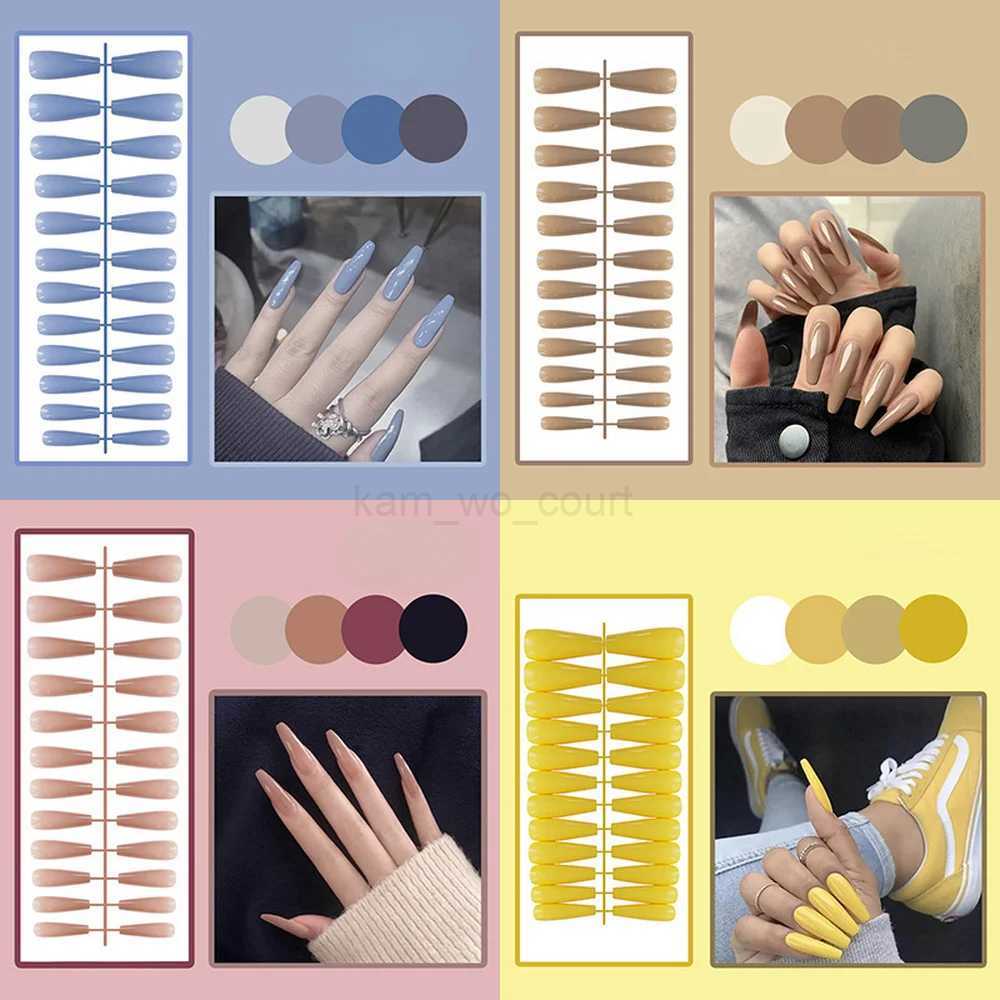 24Pcs/Set Wearing Removable Manicure Long Ballet Shiny Nail Patches Fake Nails Finished Wearing Nail Art Tools False Nail StripsM240708